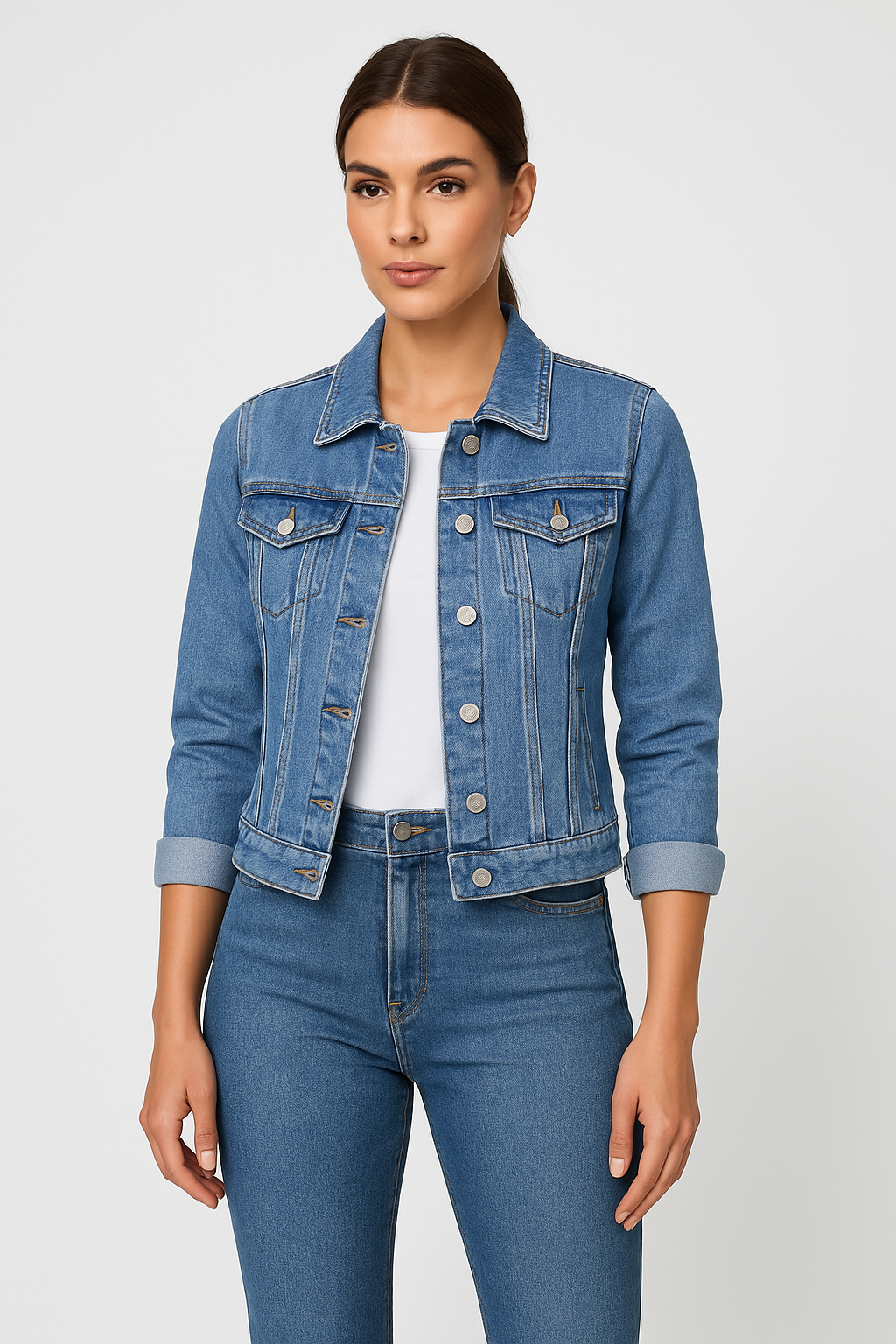 Kort Getailleerd Denim Jasje – Klassieke Kraagstijl