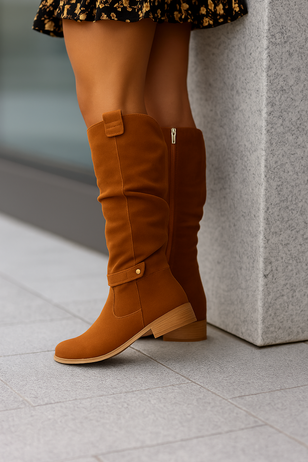 Vero – Dames Leren Kniehoge Slouch Boots | Lage Blokhak, Elegante Silhouet 2