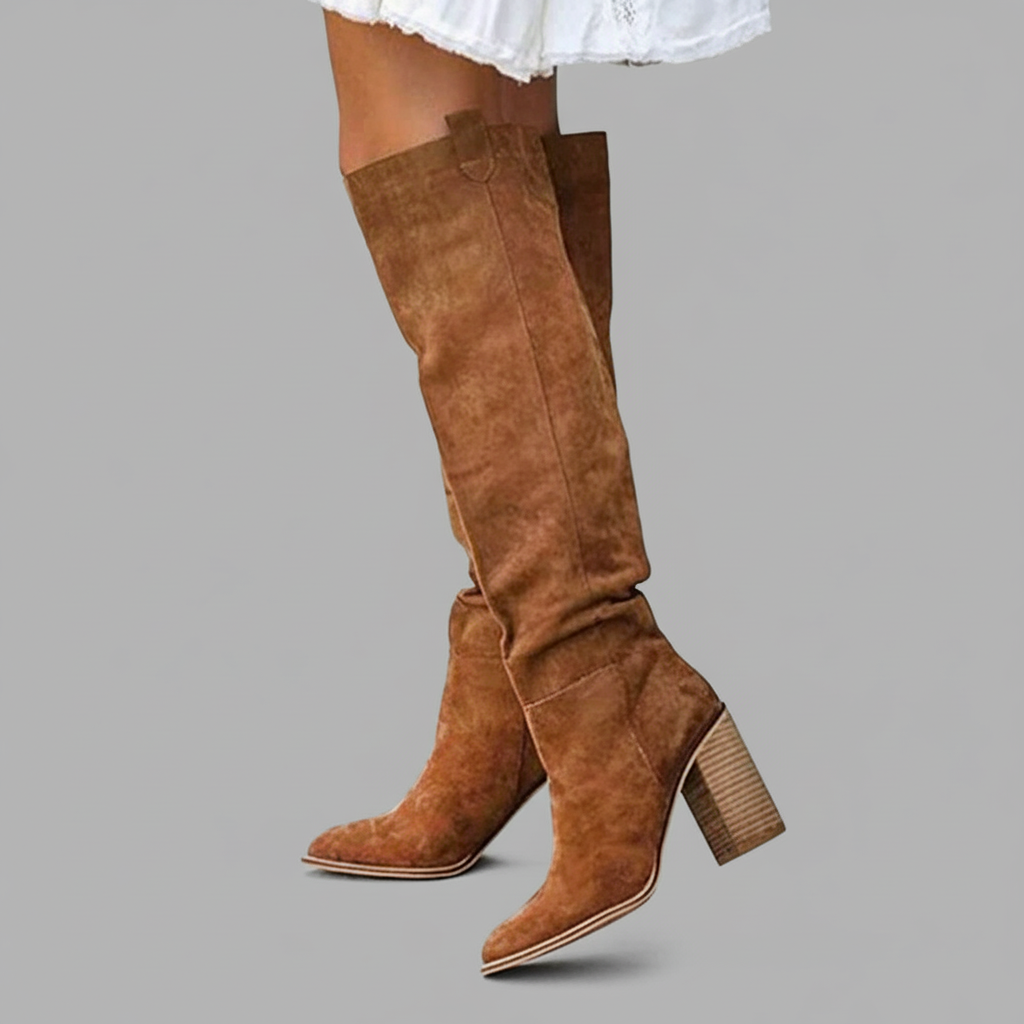 Knielange Suède Laarzen met Blokhak
