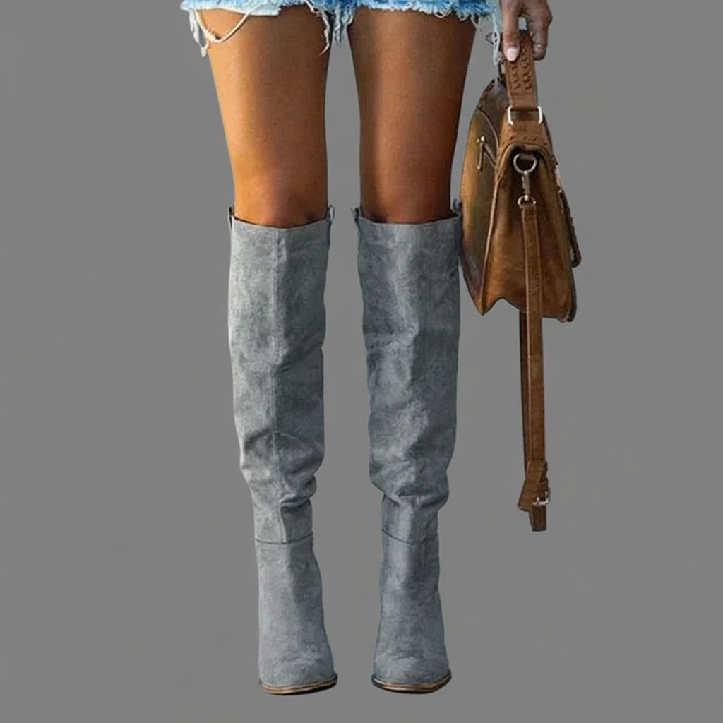 Knielange Suède Laarzen met Blokhak