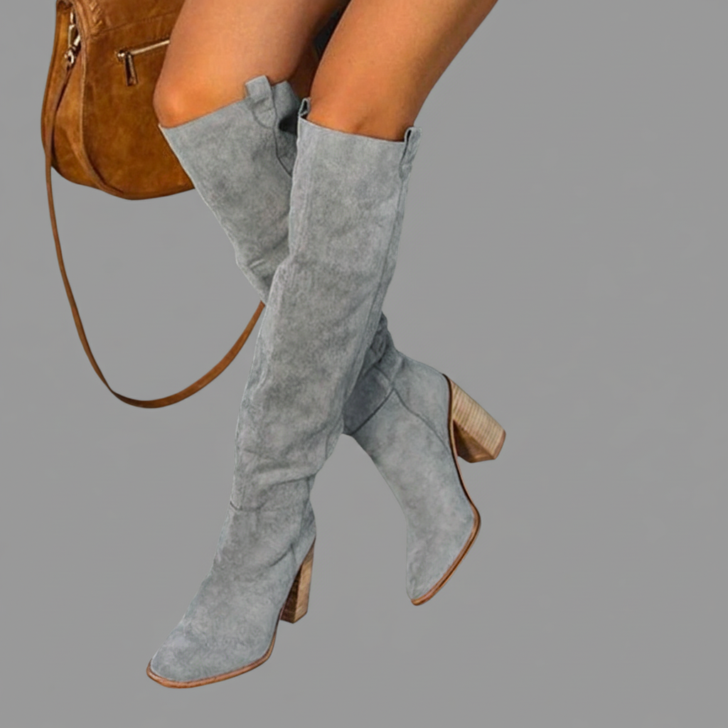 Knielange Suède Laarzen met Blokhak