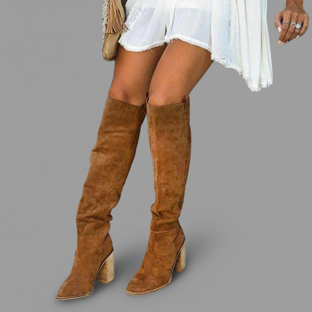 Knielange Suède Laarzen met Blokhak