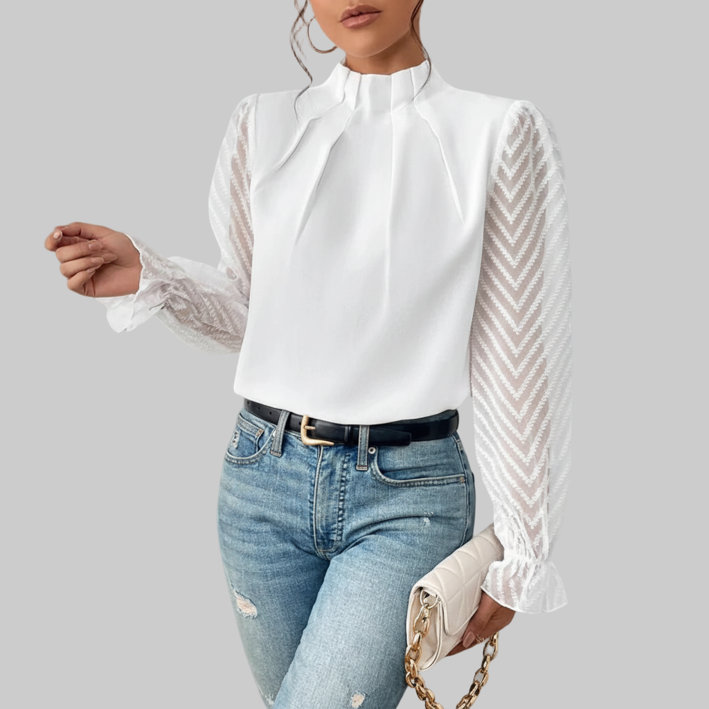 Elegante Blouse met Plooien en Mesh Mouwen