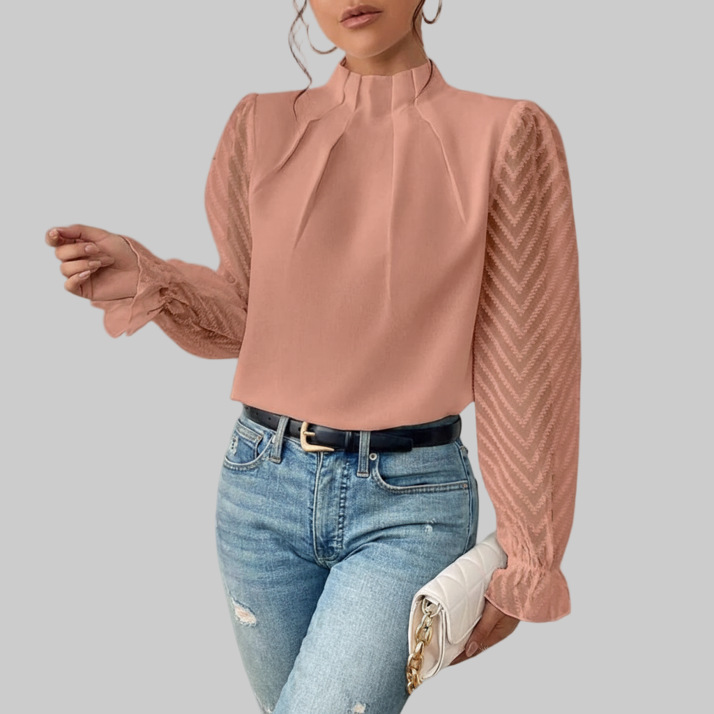 Elegante Blouse met Plooien en Mesh Mouwen