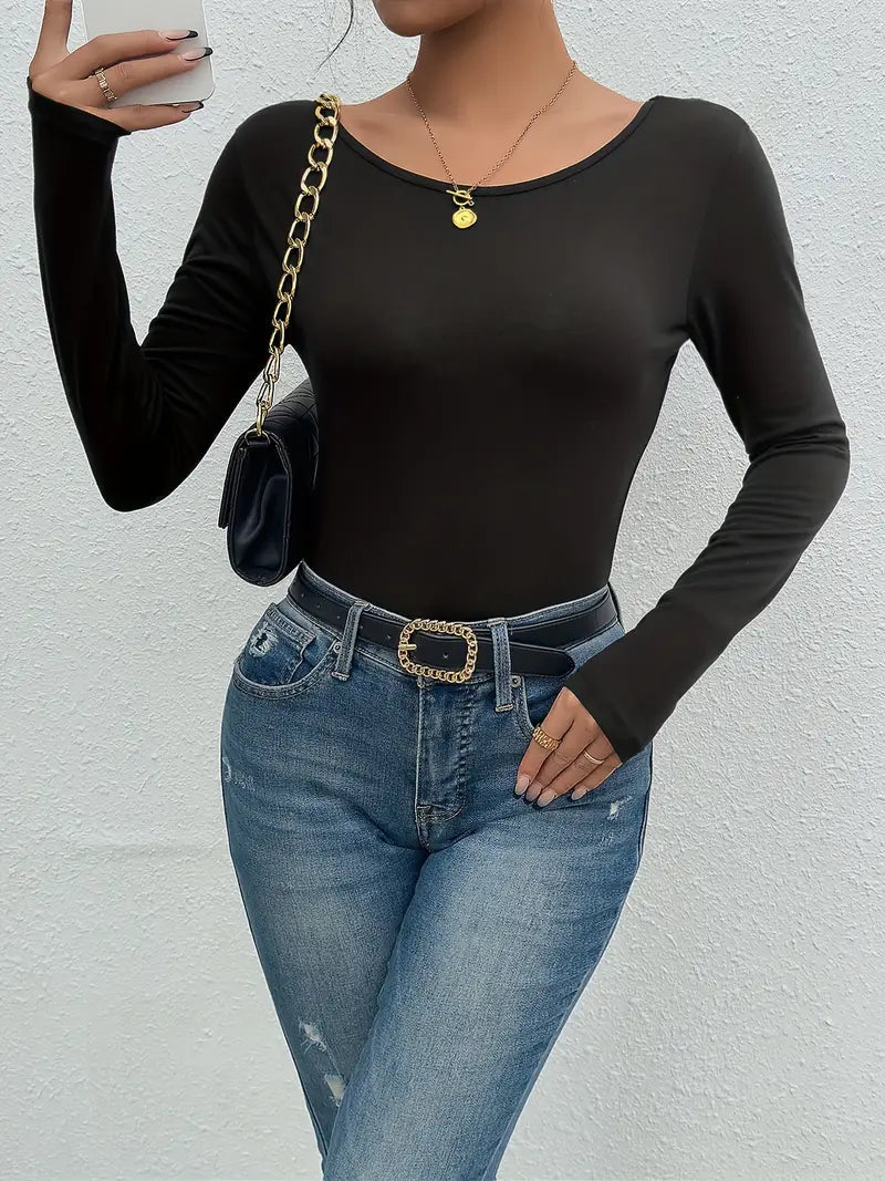 Strakke Lange Mouwen Top – Vlinder Cut-out Rugdetail