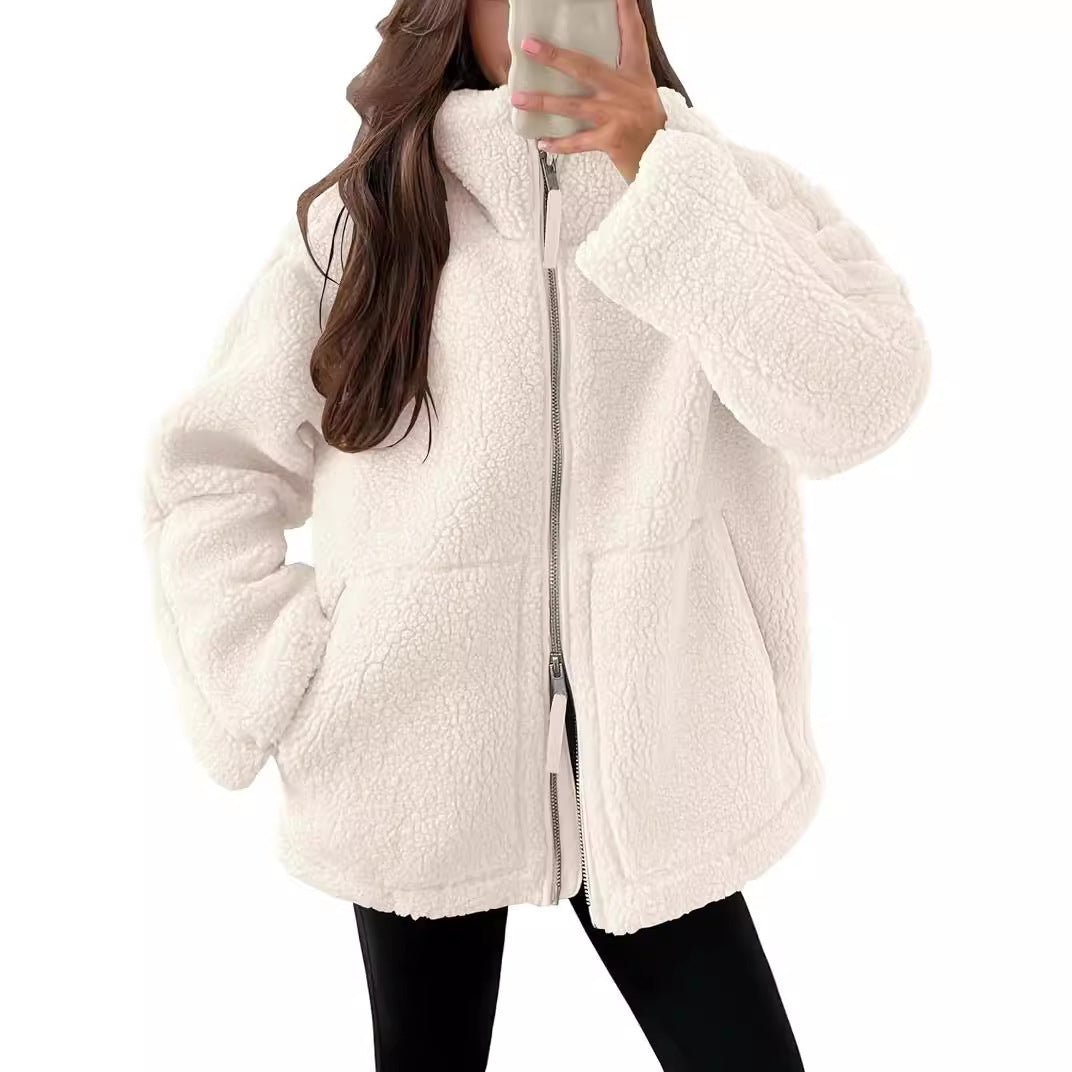 Oversized Fleece Jack met Hoge Kraag