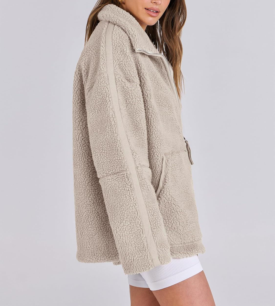 Oversized Fleece Jack met Hoge Kraag