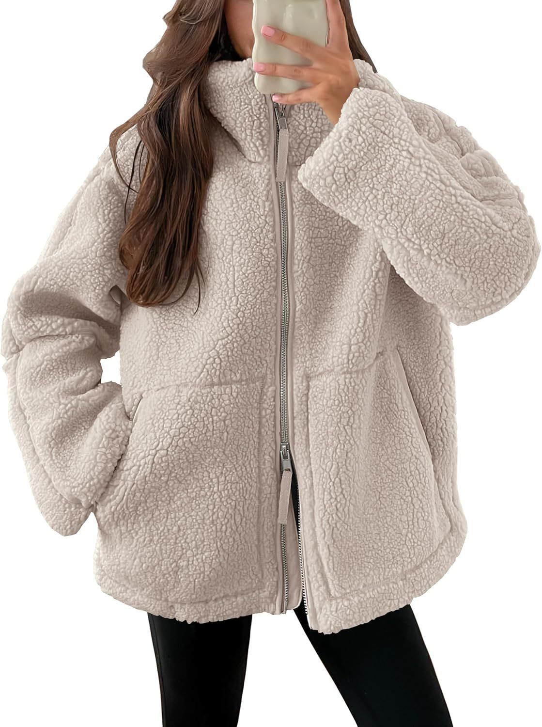 Oversized Fleece Jack met Hoge Kraag