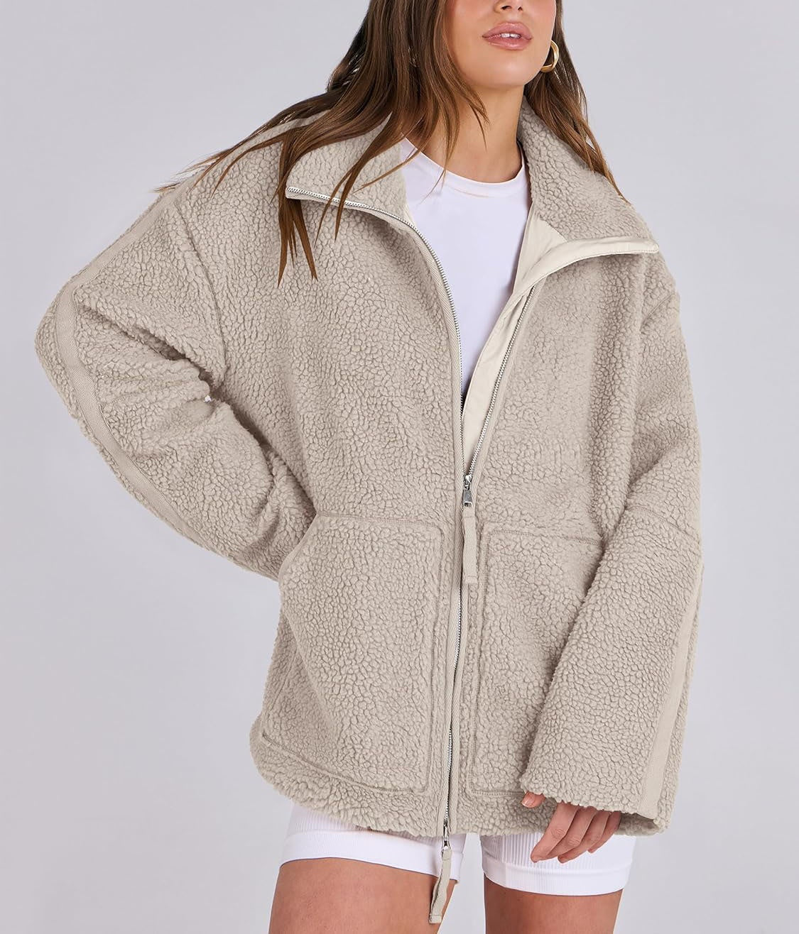 Oversized Fleece Jack met Hoge Kraag