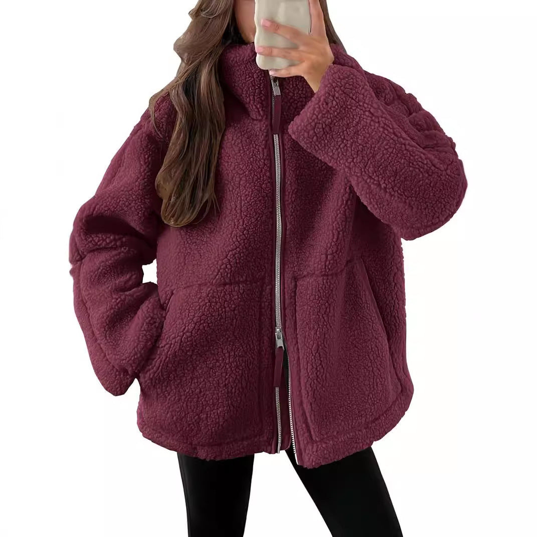 Oversized Fleece Jack met Hoge Kraag