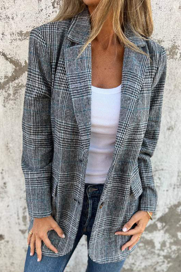 Klassieke Geruite Blazer – Grijze Stofmix