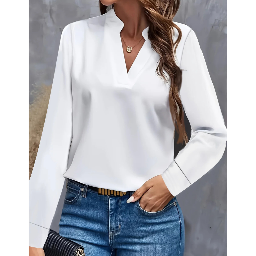 Formele Blouse met Lange Mouwen – Opstaande V-Hals