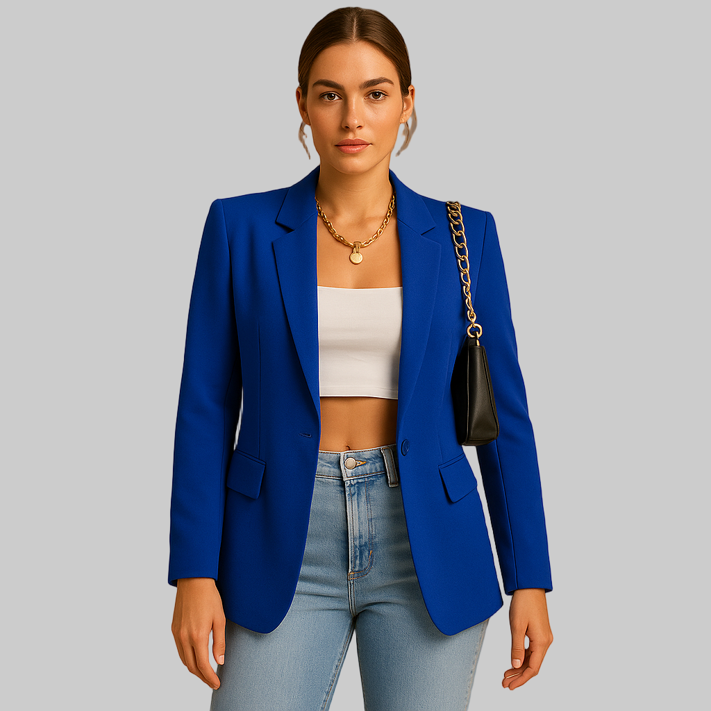 Dames blazer met getailleerde pasvorm en elegant ontwerp, geschikt voor kantoor of formele gelegenheden.