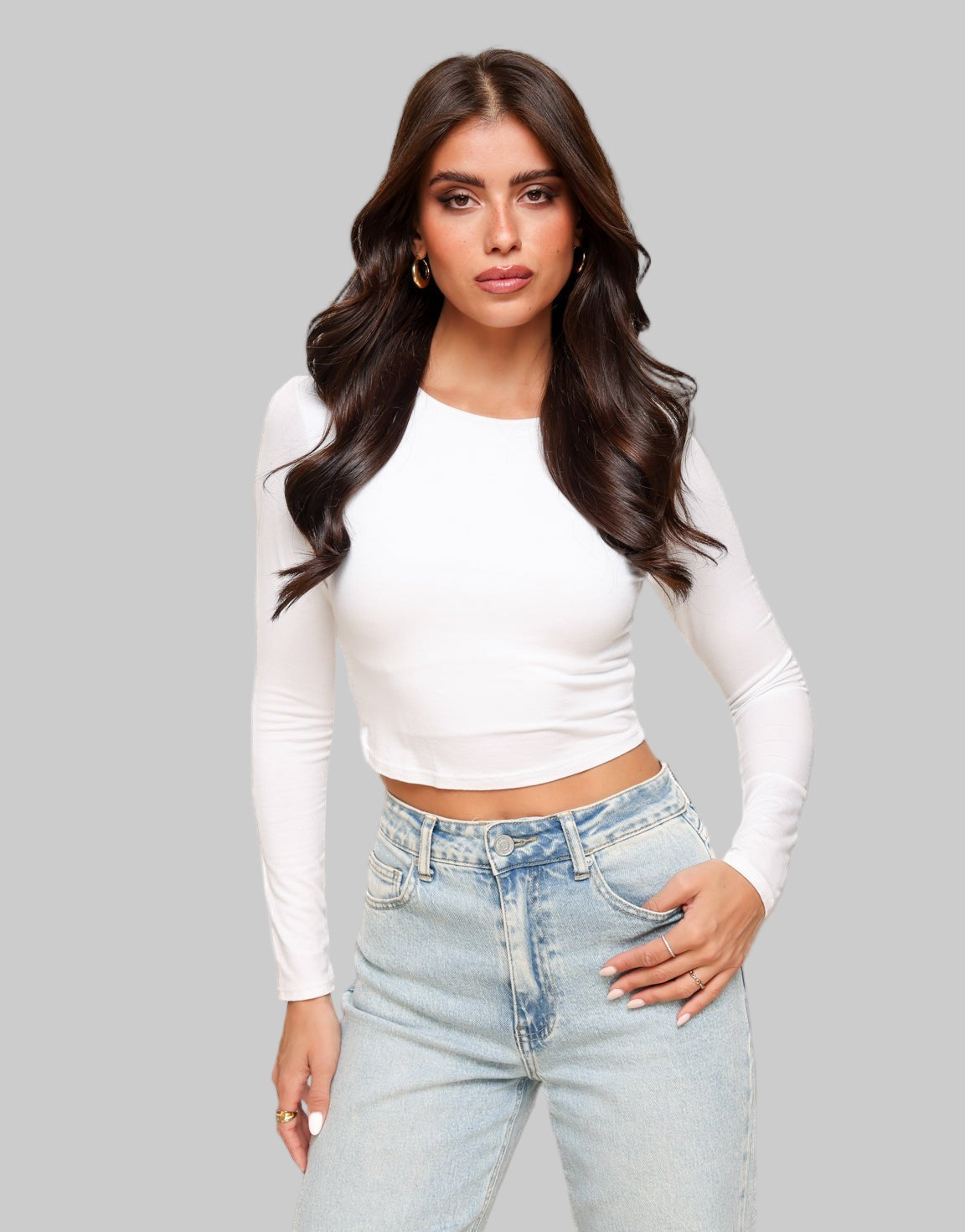 Witte Basic LS Cropped - Top - Olivia & Kate