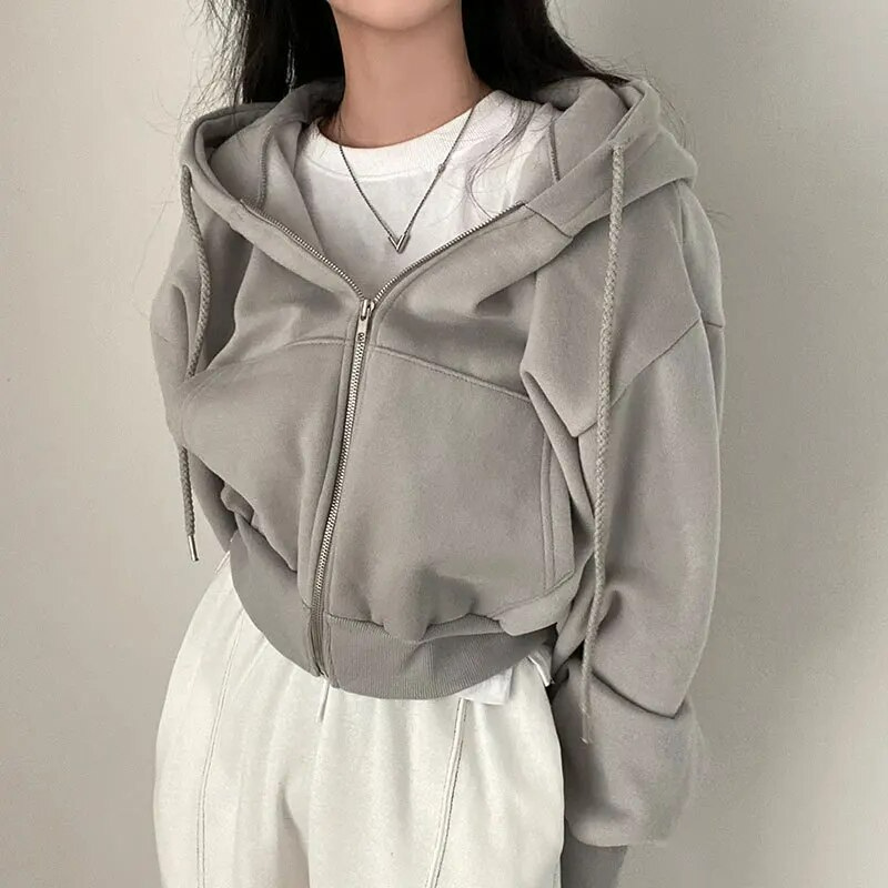 Crop Hoodie met Rits – Oversized Pasvorm