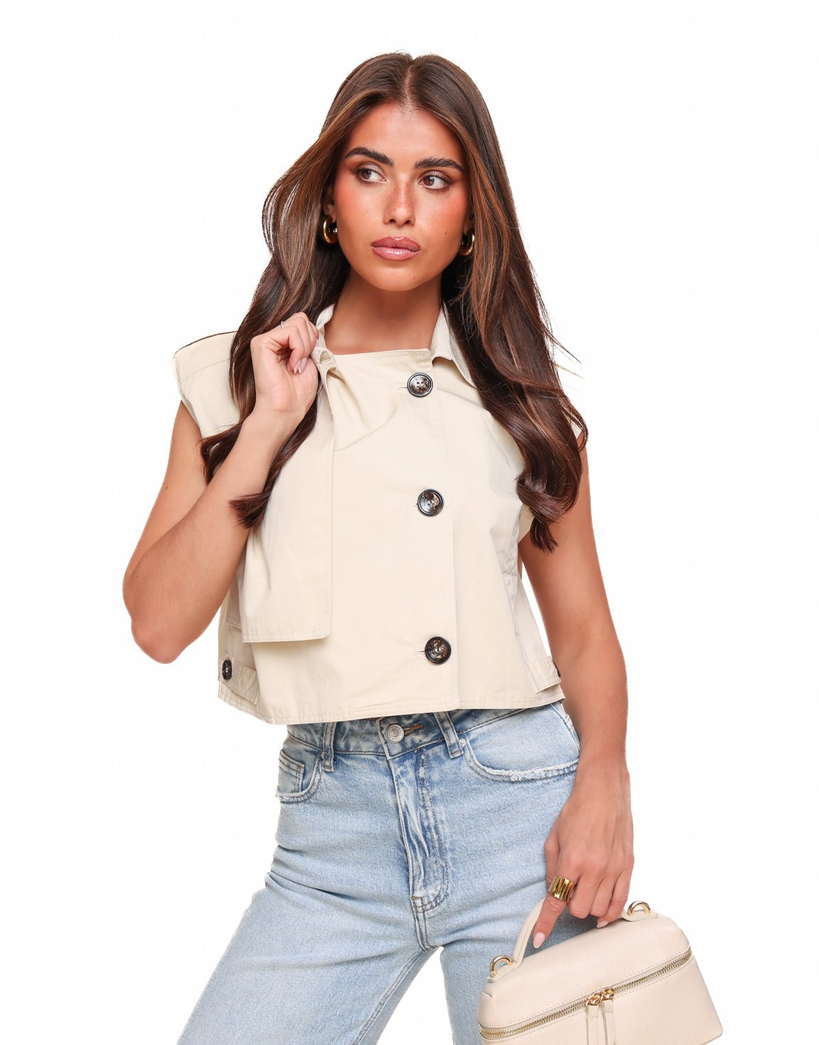 Beige Cropped Trench - Top - Olivia & Kate