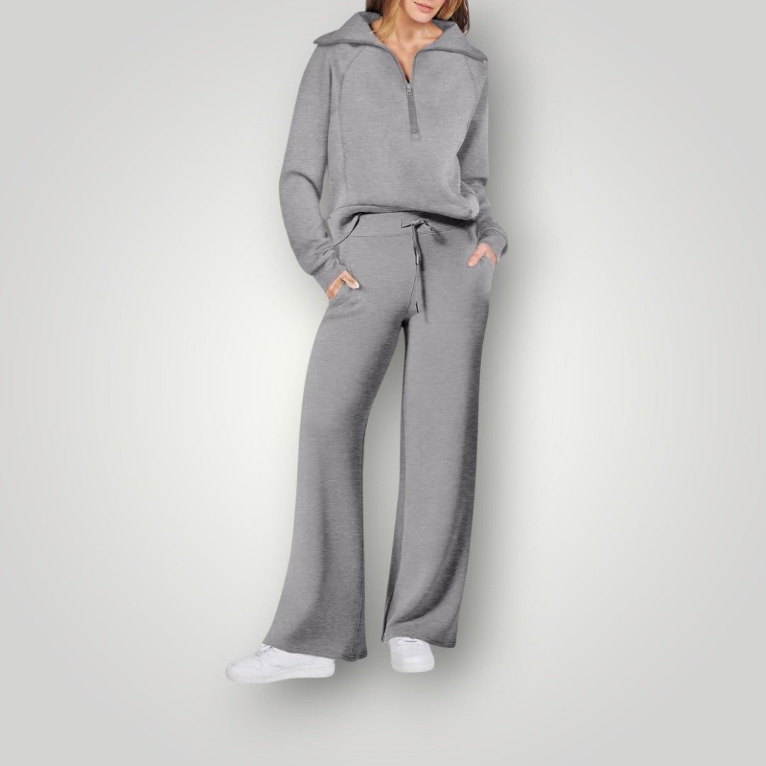 Loungewear Set met Wijdvallende Pijpen – Quarter-Zip