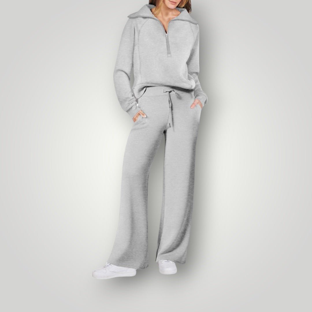 Loungewear Set met Wijdvallende Pijpen – Quarter-Zip