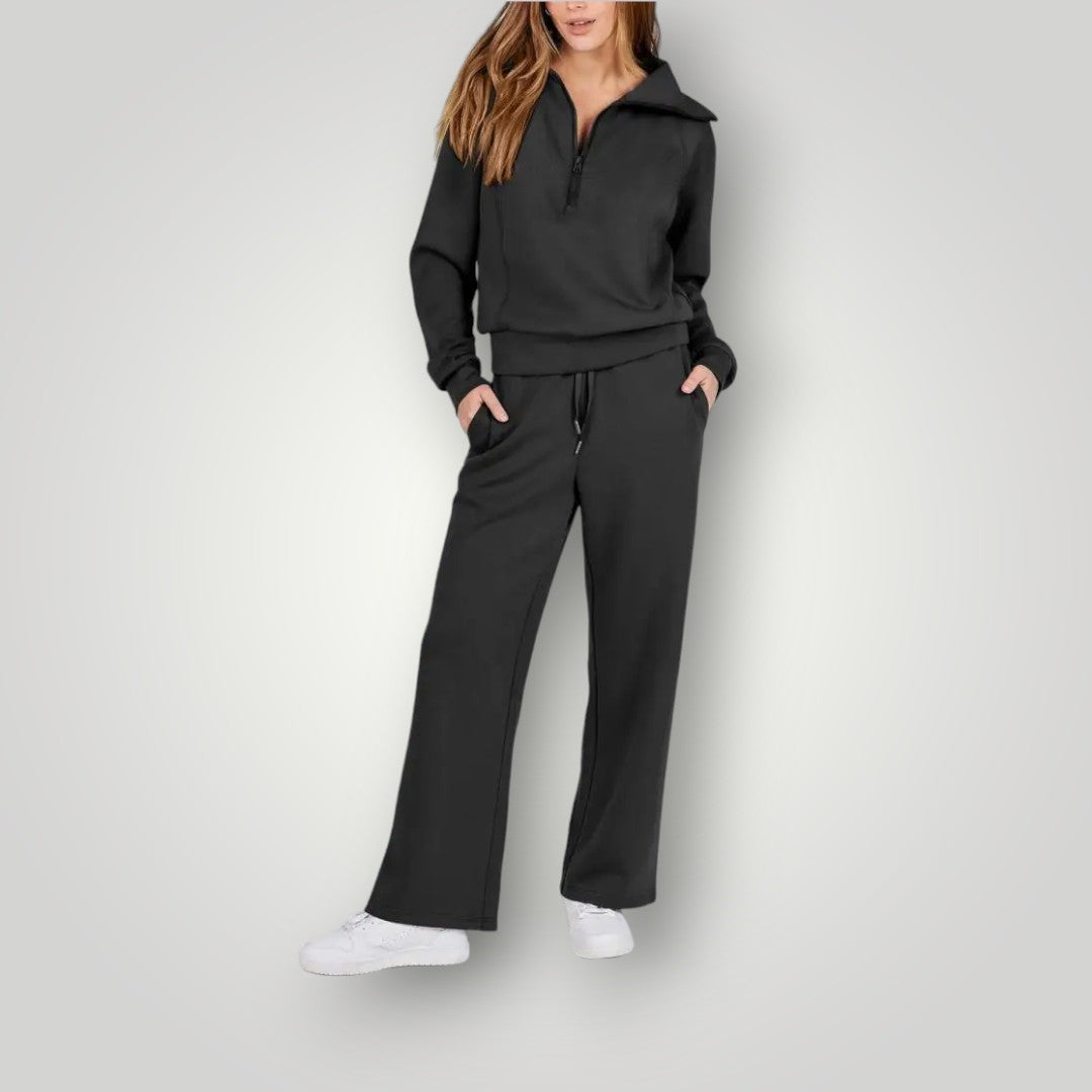 Loungewear Set met Wijdvallende Pijpen – Quarter-Zip