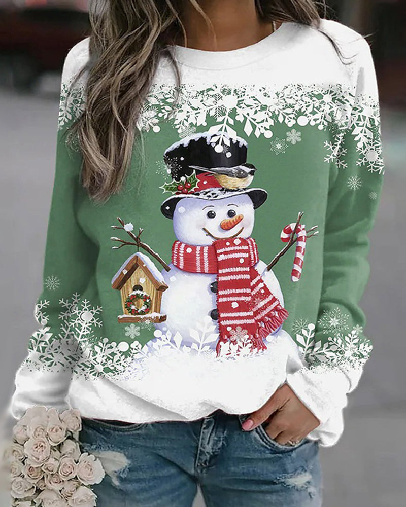 Meerkleurig kerstsweatshirt met sneeuwpoppen in de kleur Groen voor dames in stijl ideaal voor de herfst.