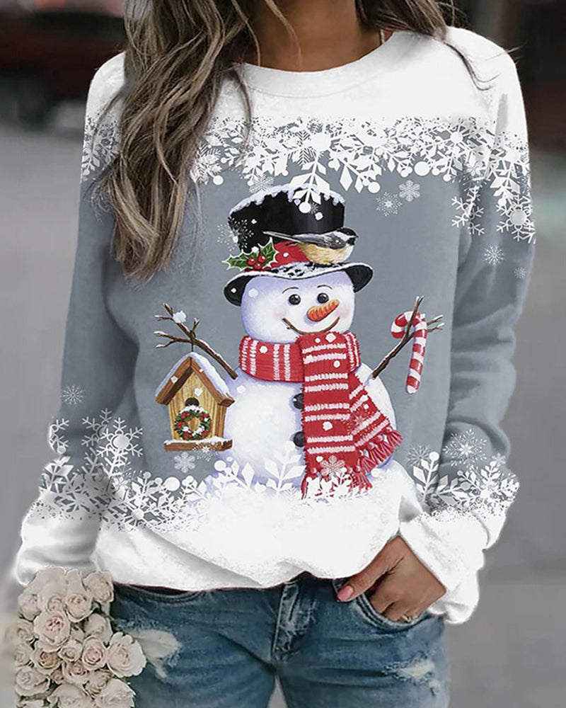 Meerkleurig kerstsweatshirt met sneeuwpoppen in de kleur Grijs voor dames in stijl ideaal voor de herfst.