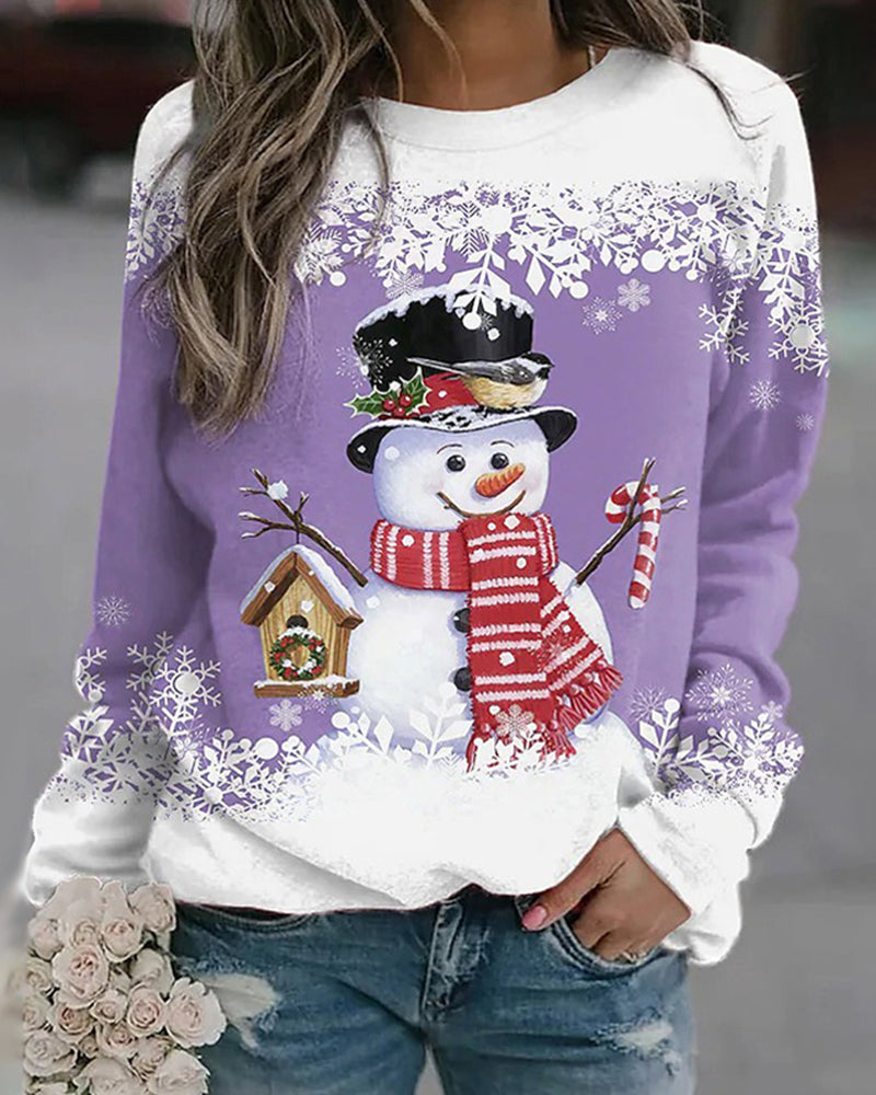 Meerkleurig kerstsweatshirt met sneeuwpoppen in de kleur Paars voor dames in stijl ideaal voor de herfst.