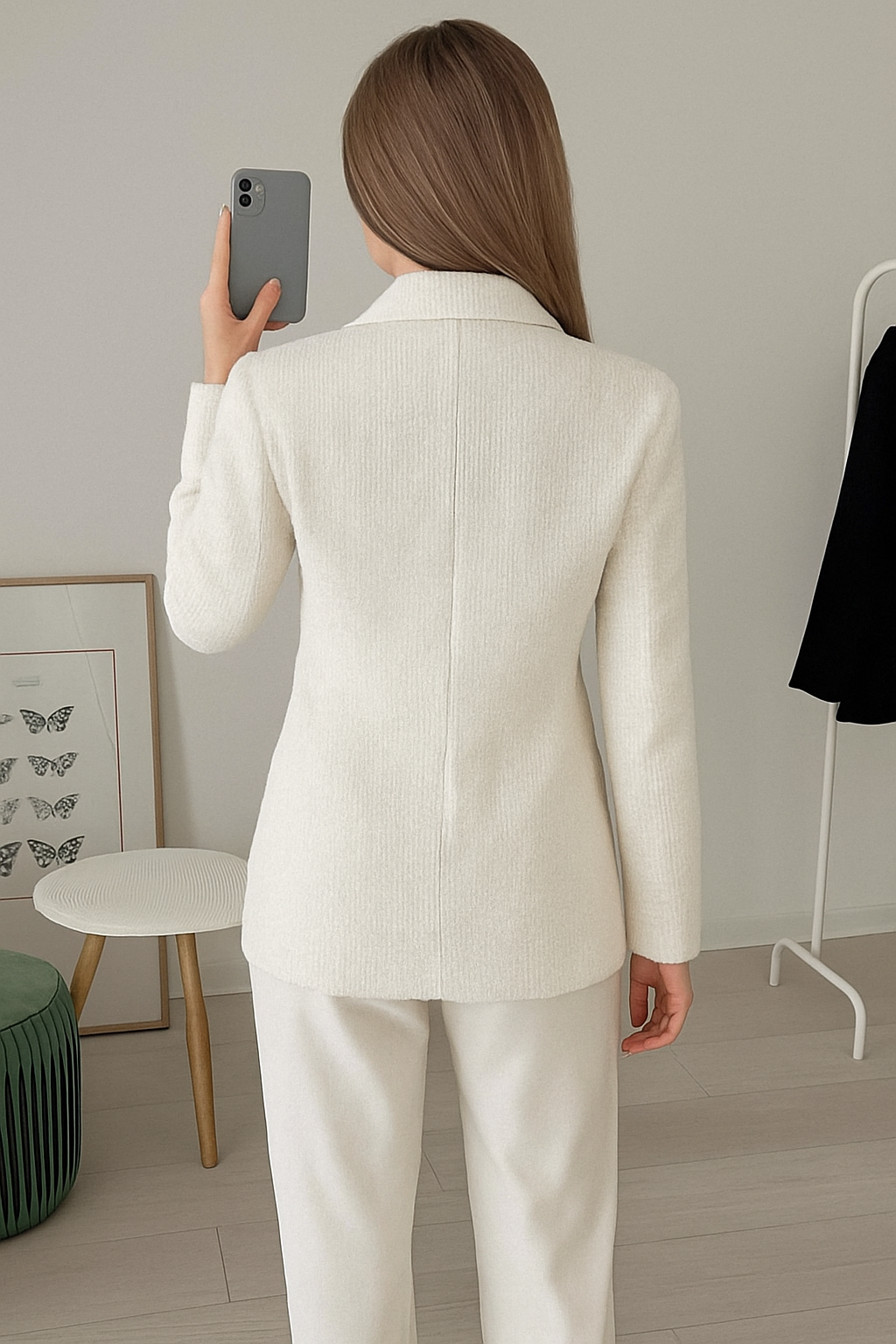 Gestructureerde Bouclé Blazer Met Gouden Knopen