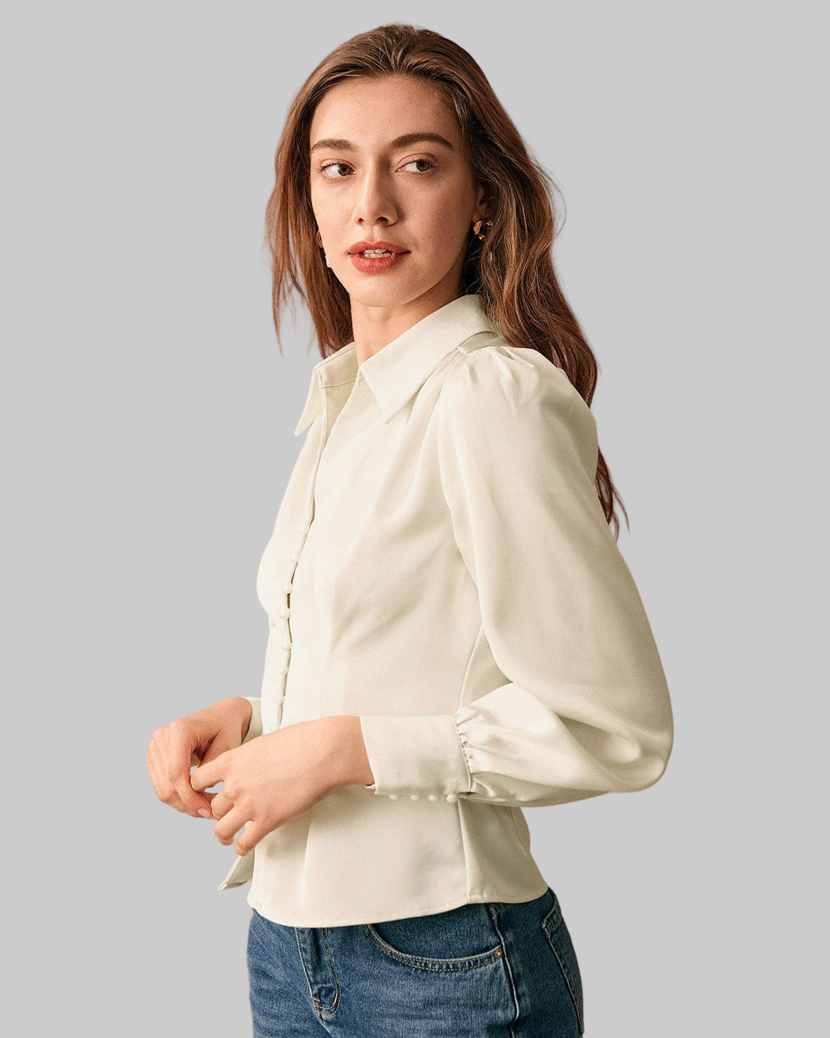 The Satin Puff Sleeve Blouse Tops - RIHOAS