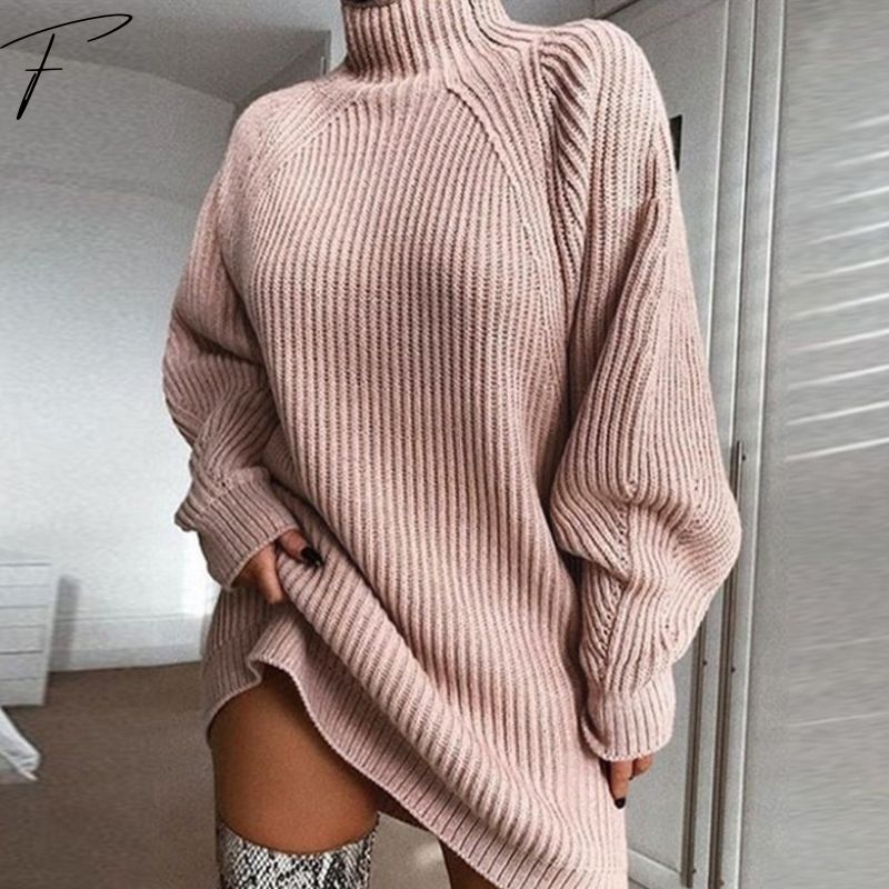 Oversized Gebreide Turtleneck Jurk – Ribbelstructuur