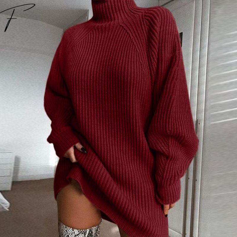 Oversized Gebreide Turtleneck Jurk – Ribbelstructuur