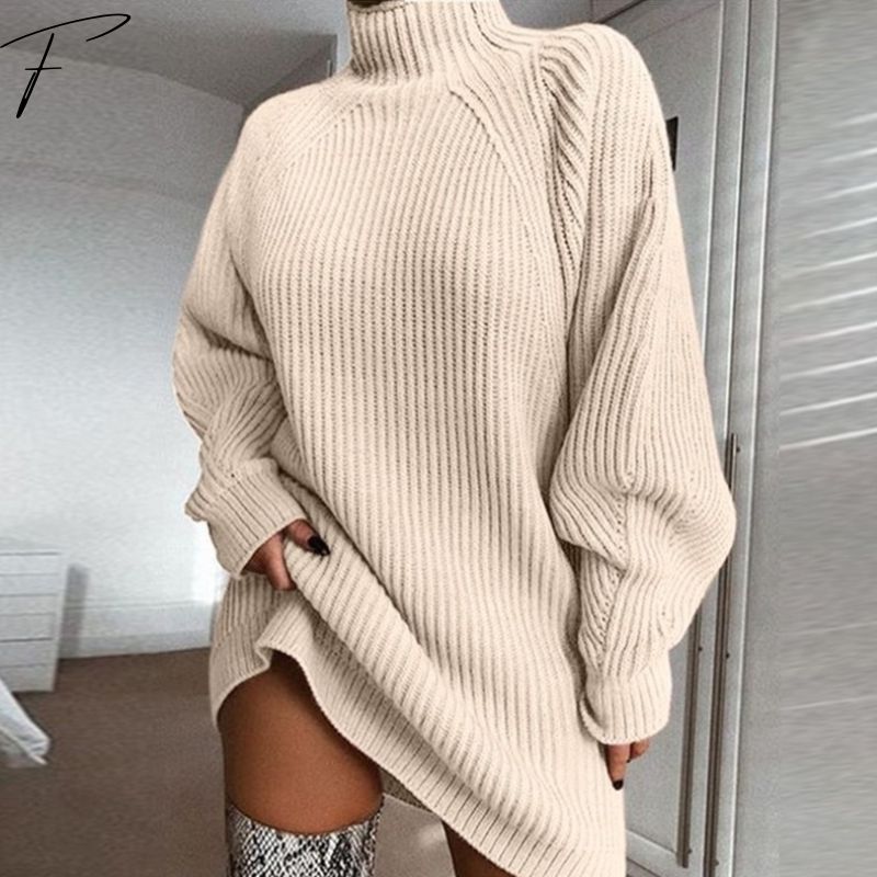 Oversized Gebreide Turtleneck Jurk – Ribbelstructuur