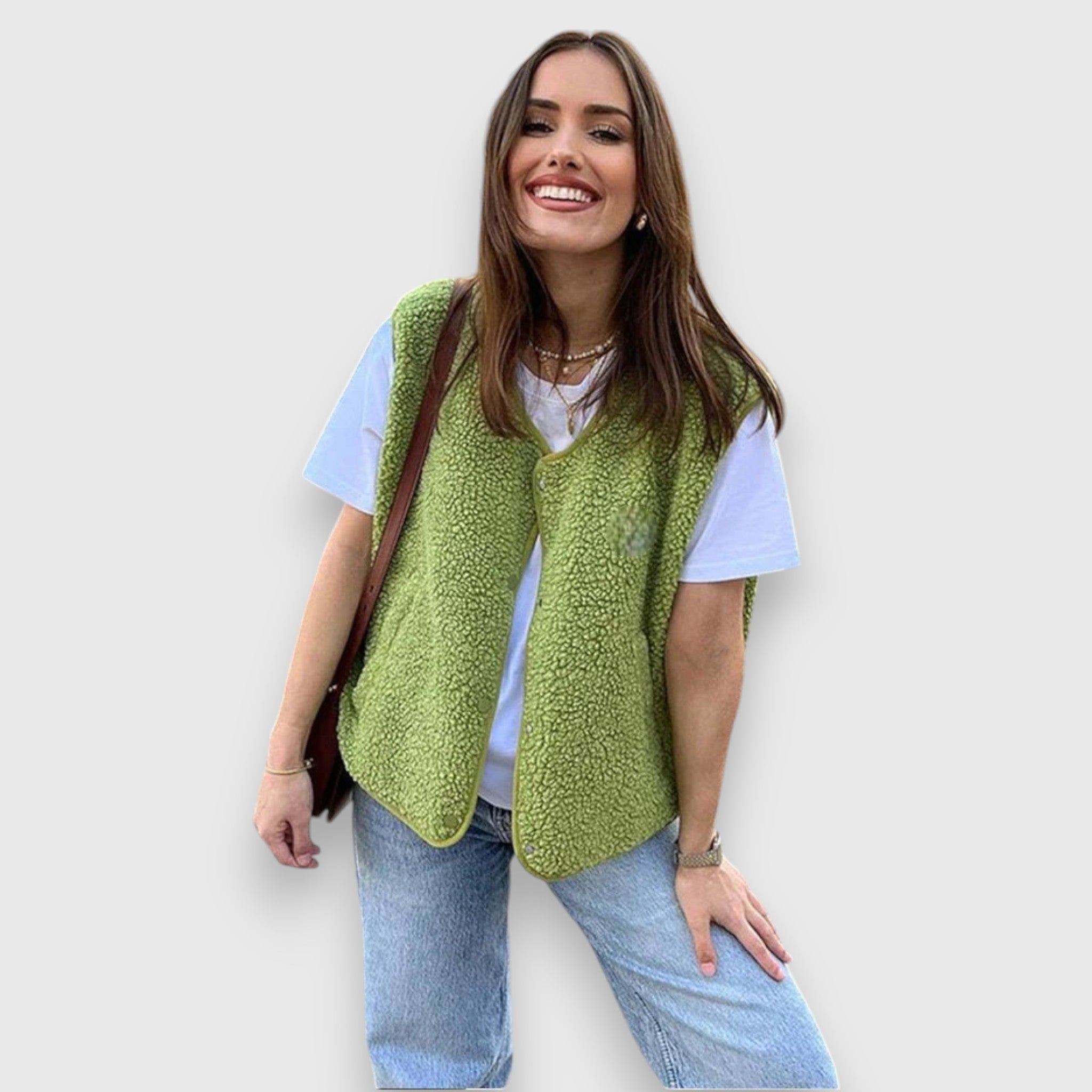 Groen Fleece Vest – Zachte Sherpa Teddy Stijl