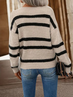 Emora Nova - Dames Gebreide Trui met V-hals en Streepdessin