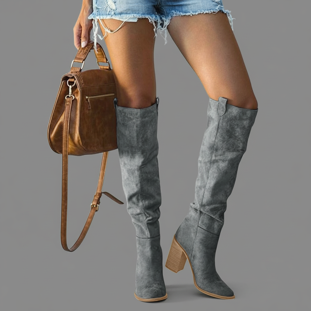 Knielange Suède Laarzen met Blokhak