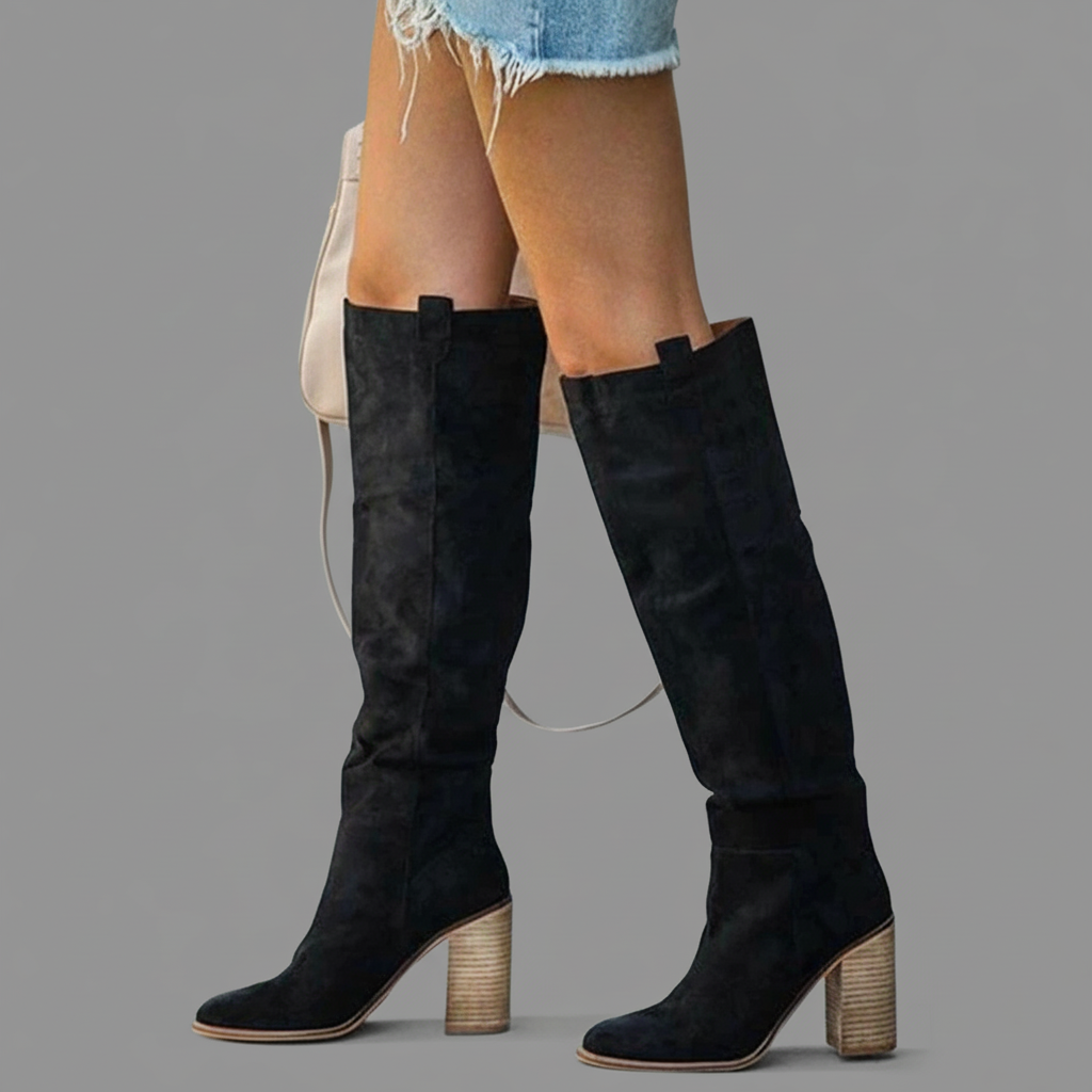 Knielange Suède Laarzen met Blokhak