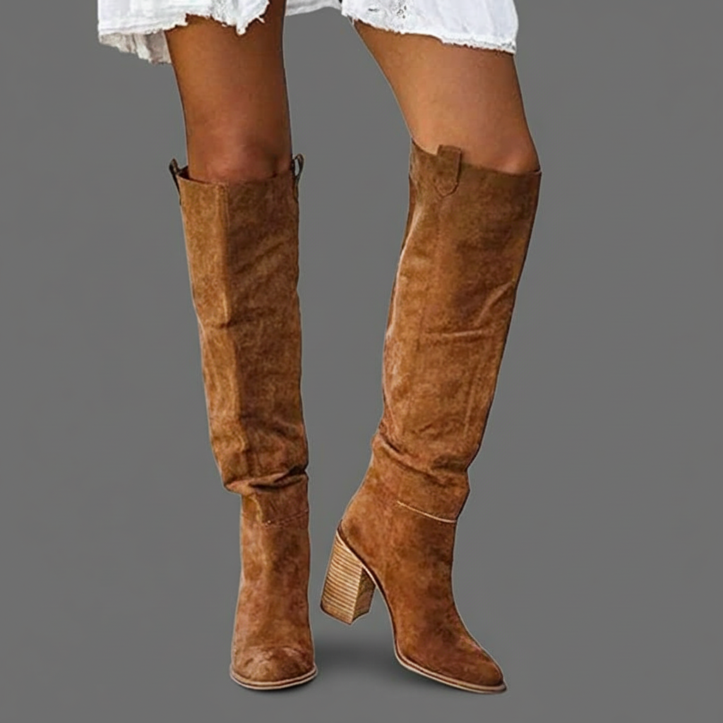Knielange Suède Laarzen met Blokhak