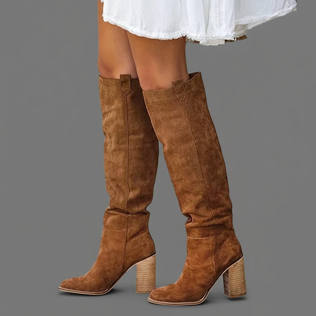 Knielange Suède Laarzen met Blokhak