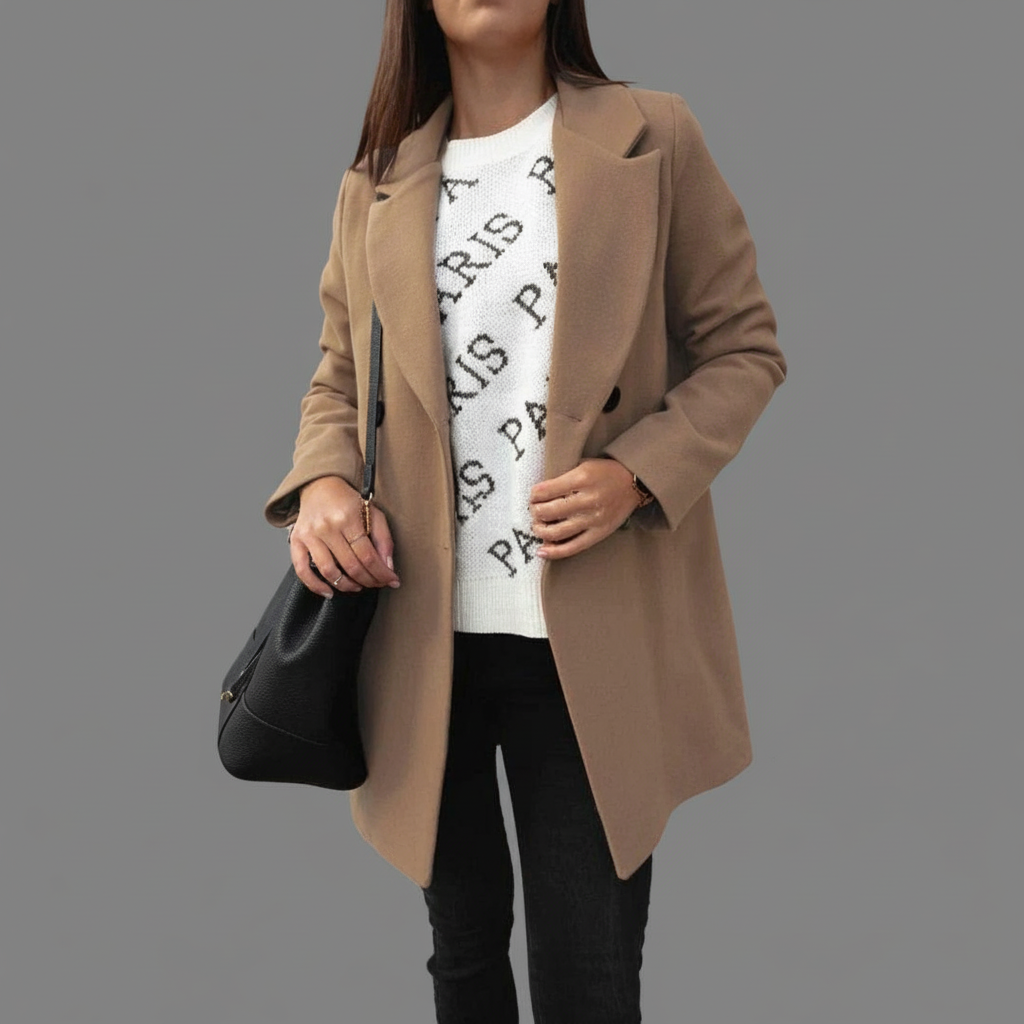 Lange Overjas Dames – Dubbele Kraag En Rechte Pasvorm