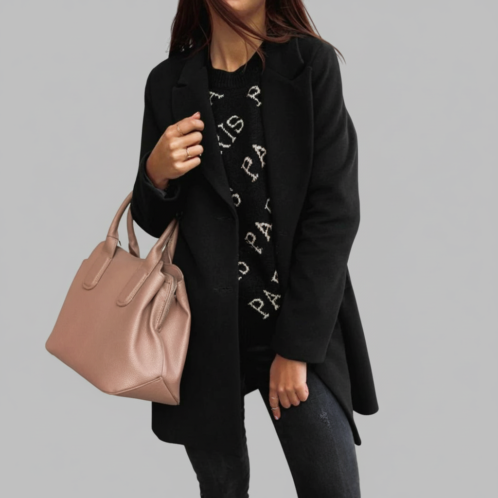 Lange Overjas Dames – Dubbele Kraag En Rechte Pasvorm