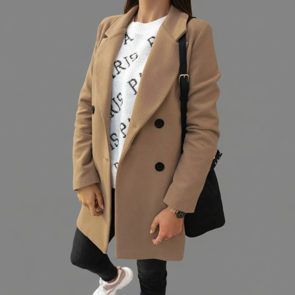 Lange Overjas Dames – Dubbele Kraag En Rechte Pasvorm