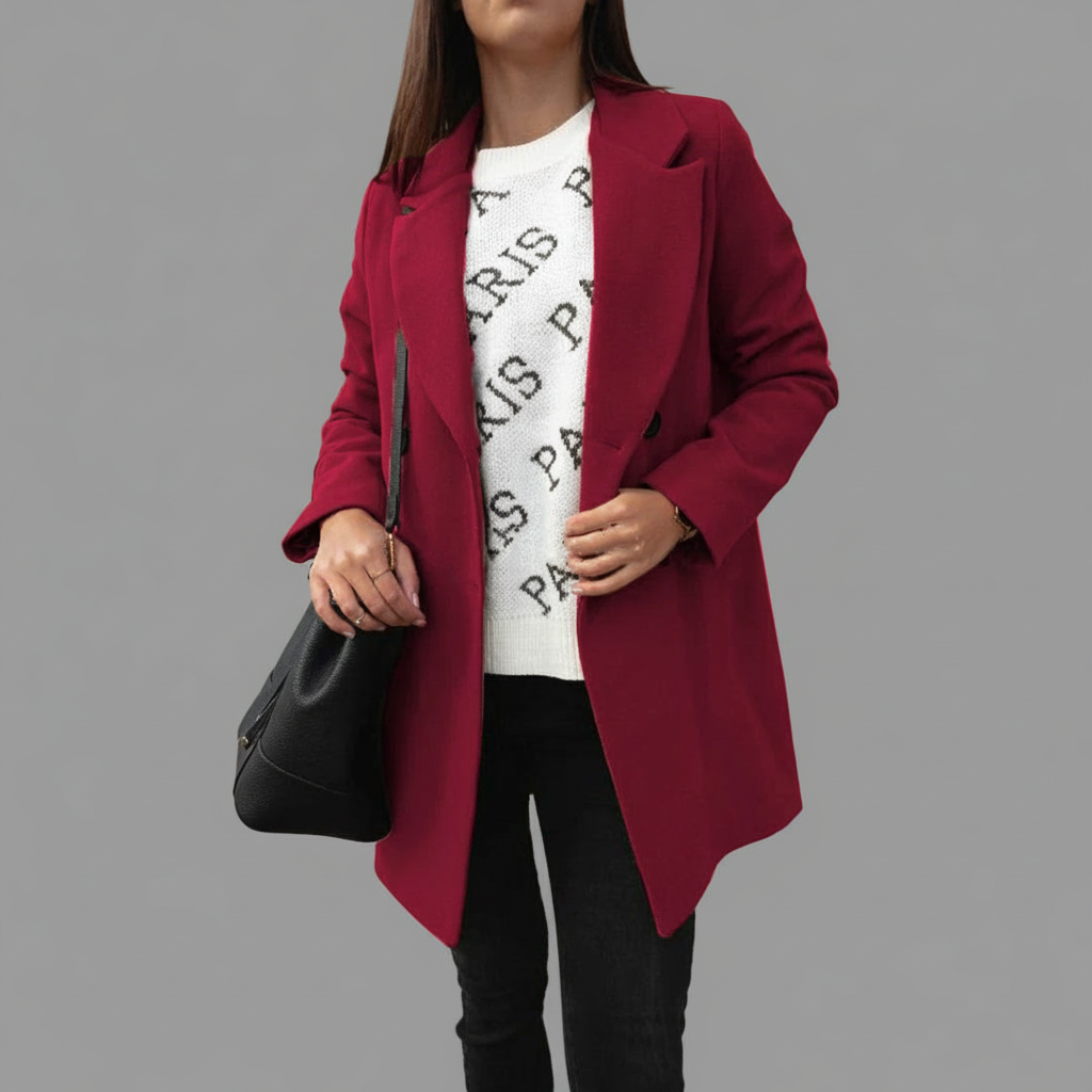 Lange Overjas Dames – Dubbele Kraag En Rechte Pasvorm