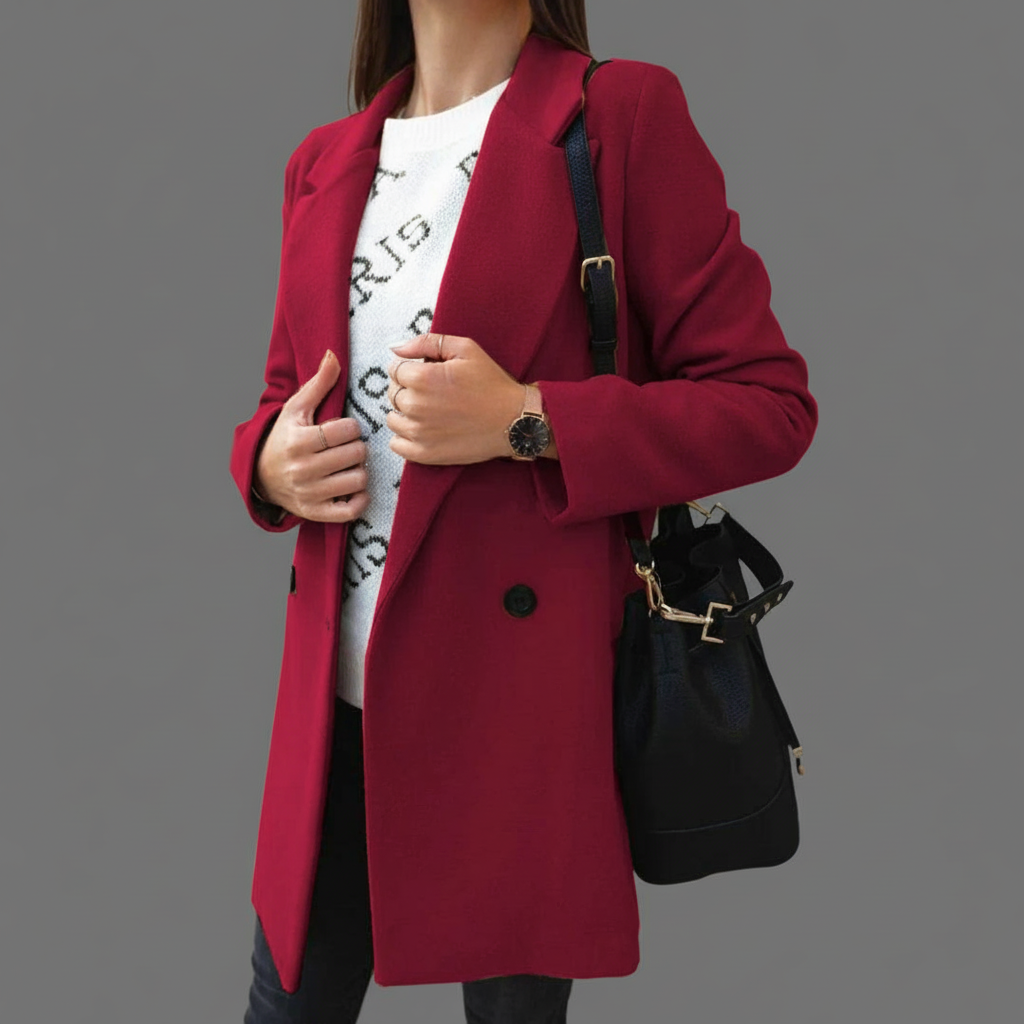 Lange Overjas Dames – Dubbele Kraag En Rechte Pasvorm