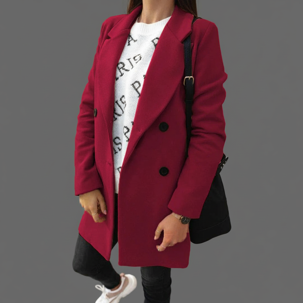 Lange Overjas Dames – Dubbele Kraag En Rechte Pasvorm
