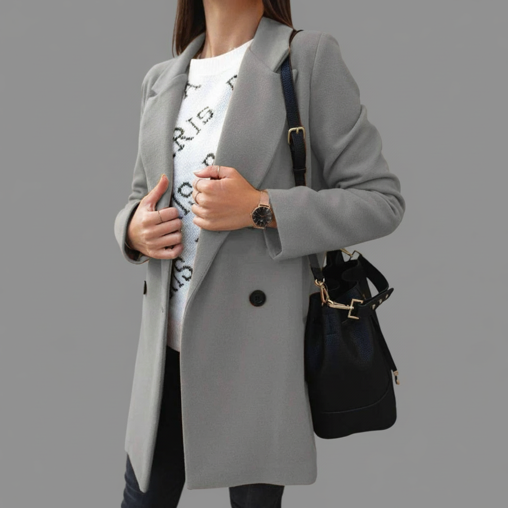 Lange Overjas Dames – Dubbele Kraag En Rechte Pasvorm