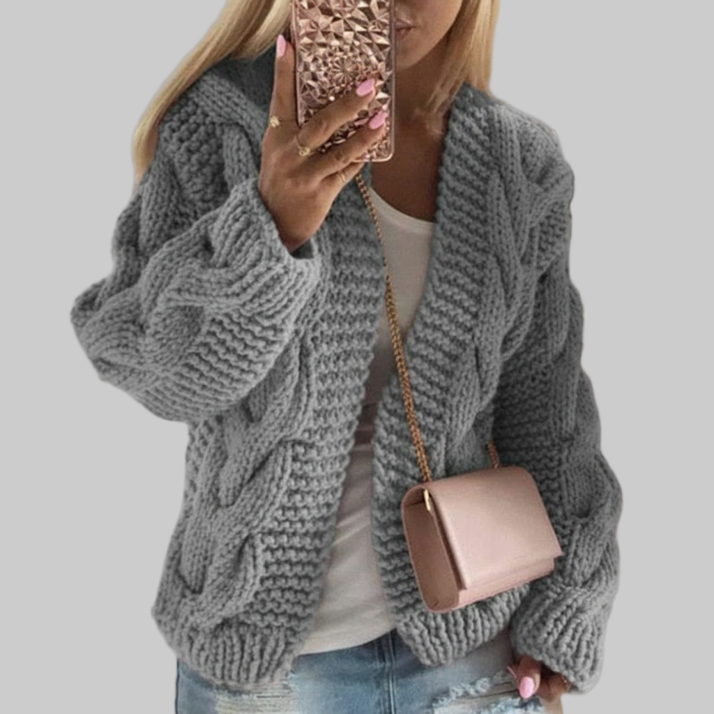 Dik Gebreid Kabelpatroon Vest – Zachte Omslag V-hals