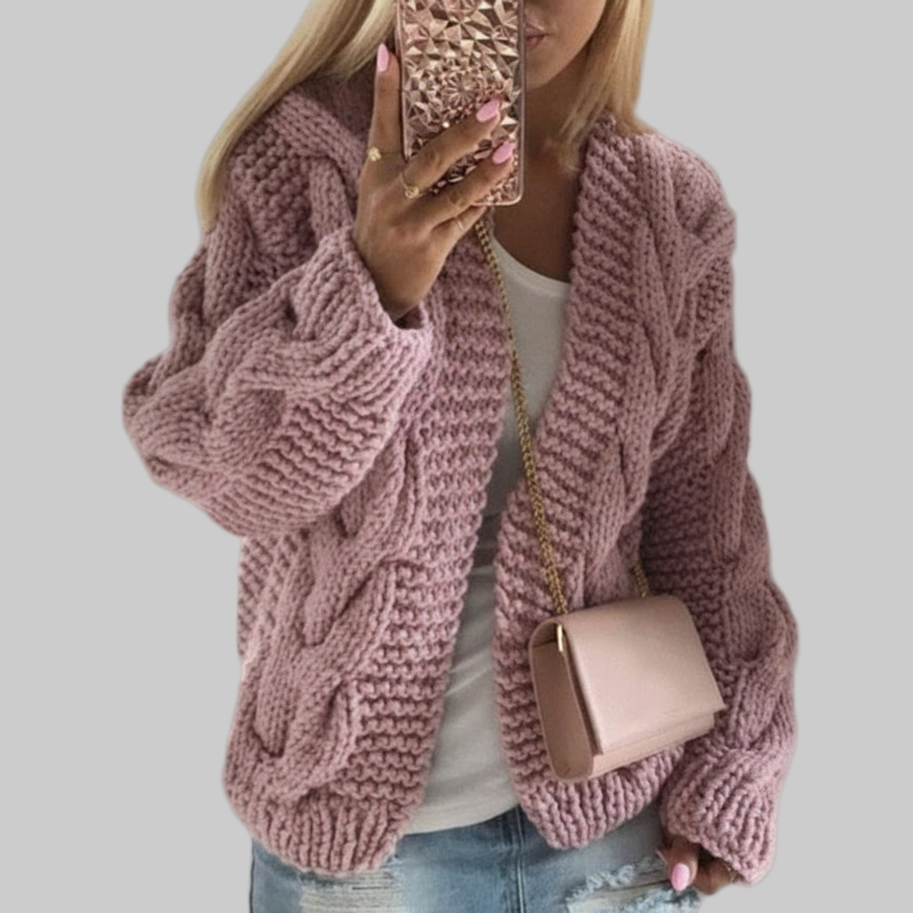 Dik Gebreid Kabelpatroon Vest – Zachte Omslag V-hals