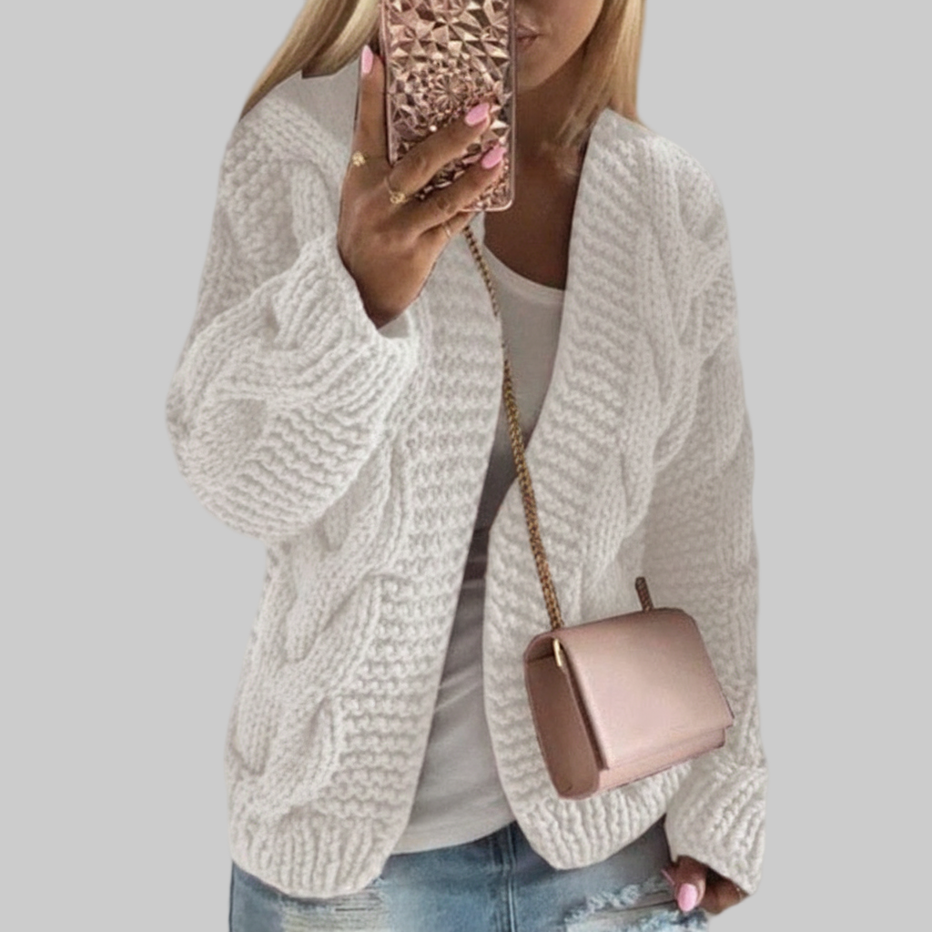 Dik Gebreid Kabelpatroon Vest – Zachte Omslag V-hals