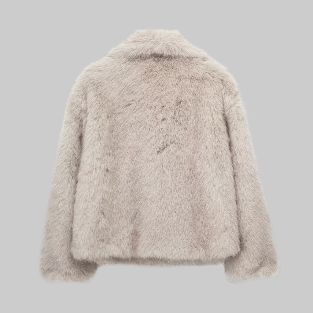 Luxe Pluche Jas met Overslagkraag en Kort Model