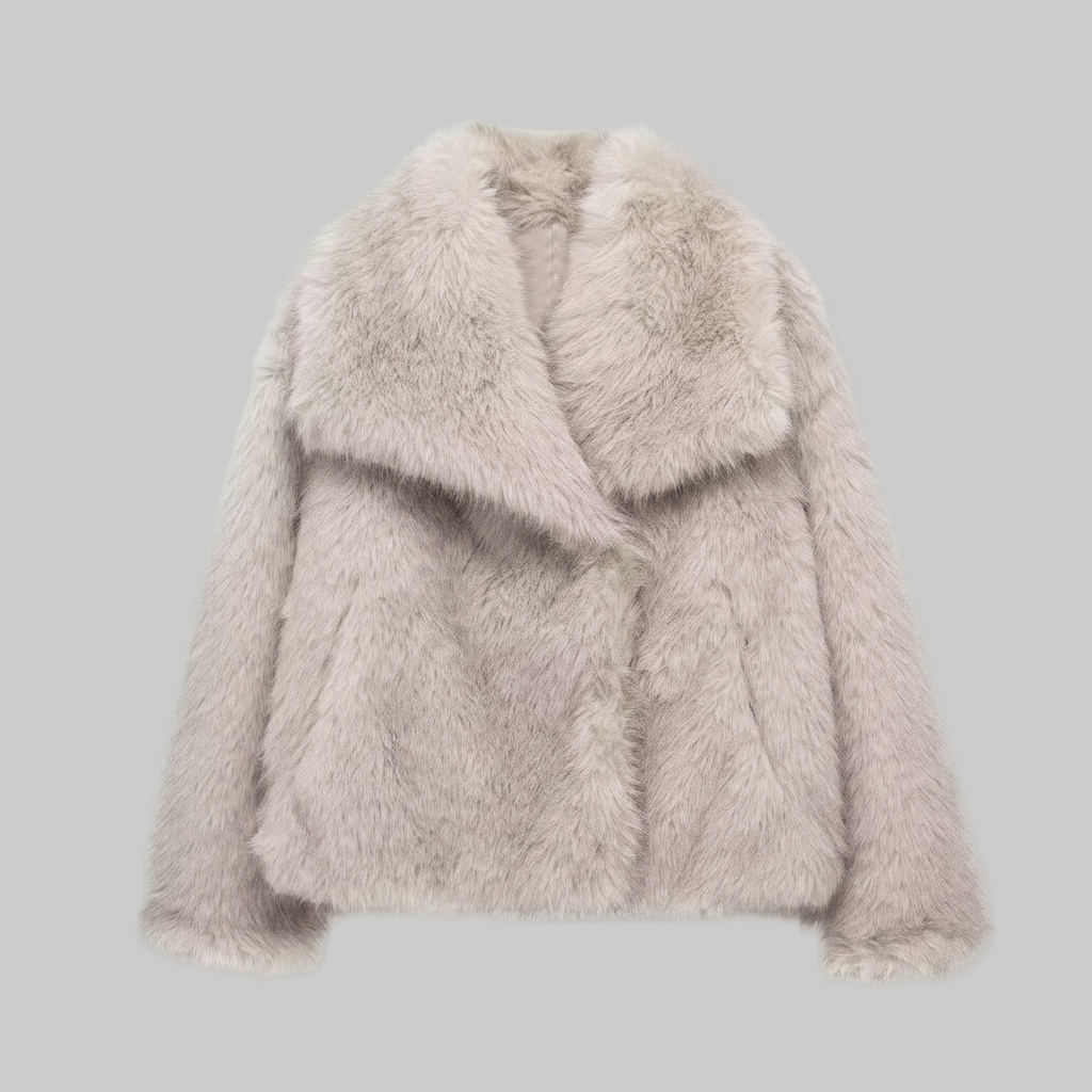 Luxe Pluche Jas met Overslagkraag en Kort Model