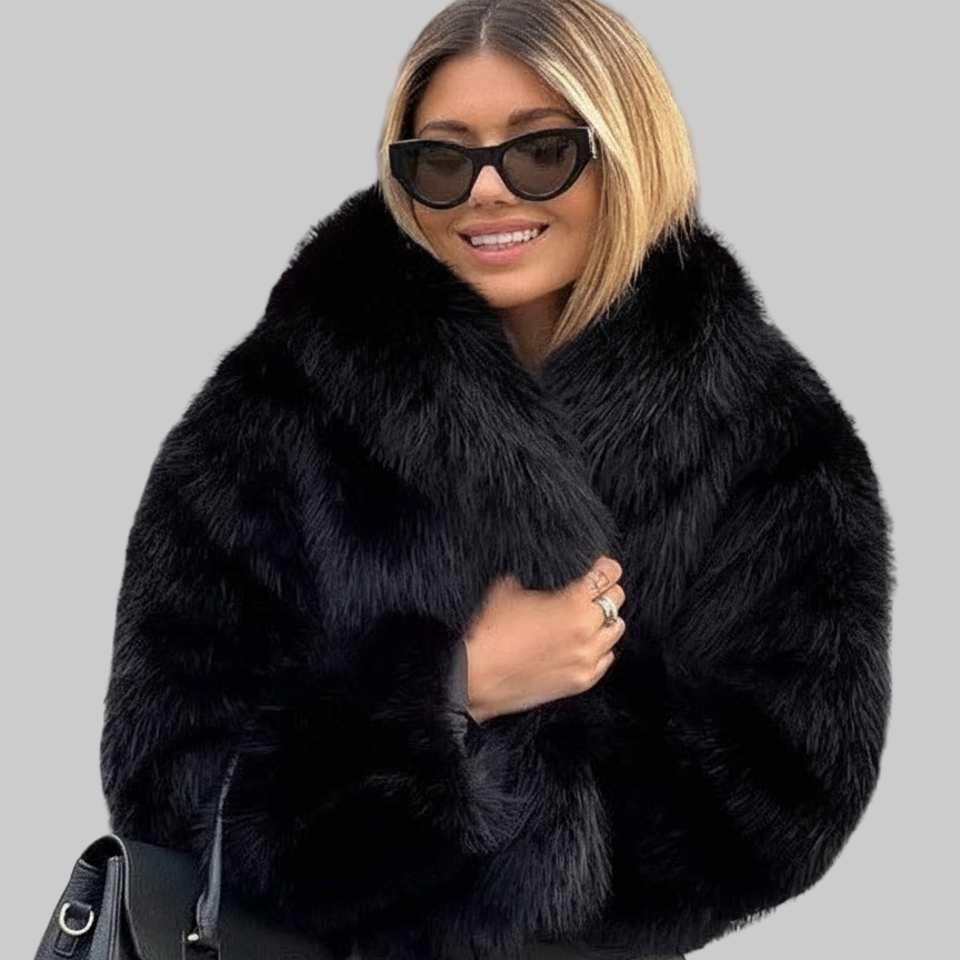 Luxe Pluche Jas met Overslagkraag en Kort Model